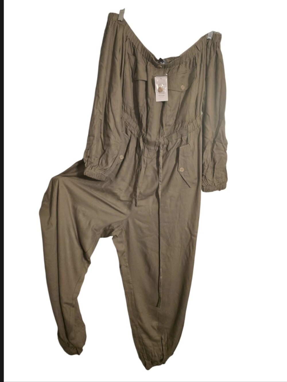 Eloquii Olive Off-Shoulder Utility Jumpsuit Size 16 NWT